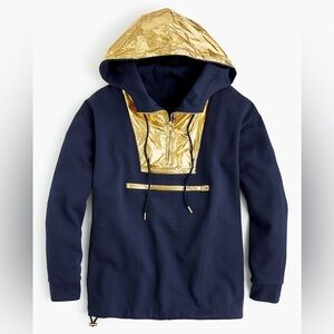 J.Crew Anorak Navy & Gold Foil Hoodie Oversized